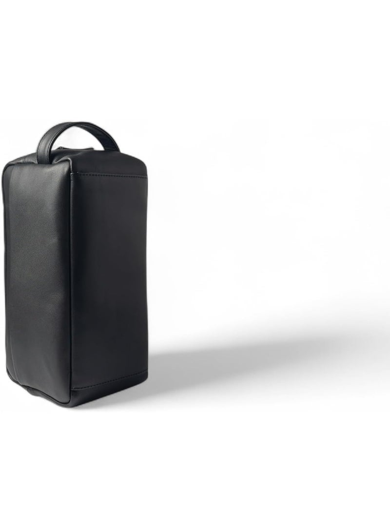 Emery Toiletry Travel Kit Box, Premium Full-Grain Leather with Canvas Lining, Mandarin/Black, 10L x 4.5W x 5H Inches (Black) - Image 3
